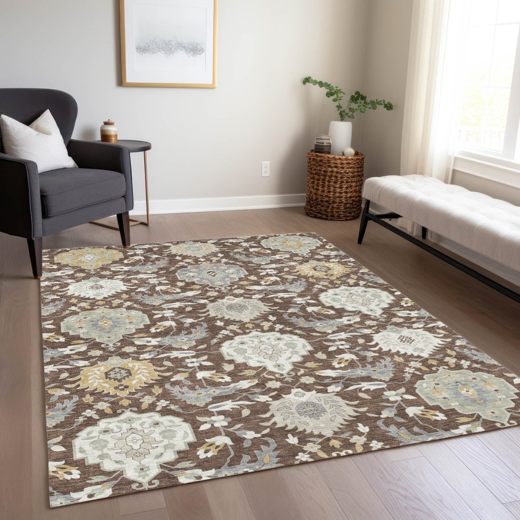 LOOMLAN Rugs Ilyara Brown Washable Indoor-Outdoor Rug