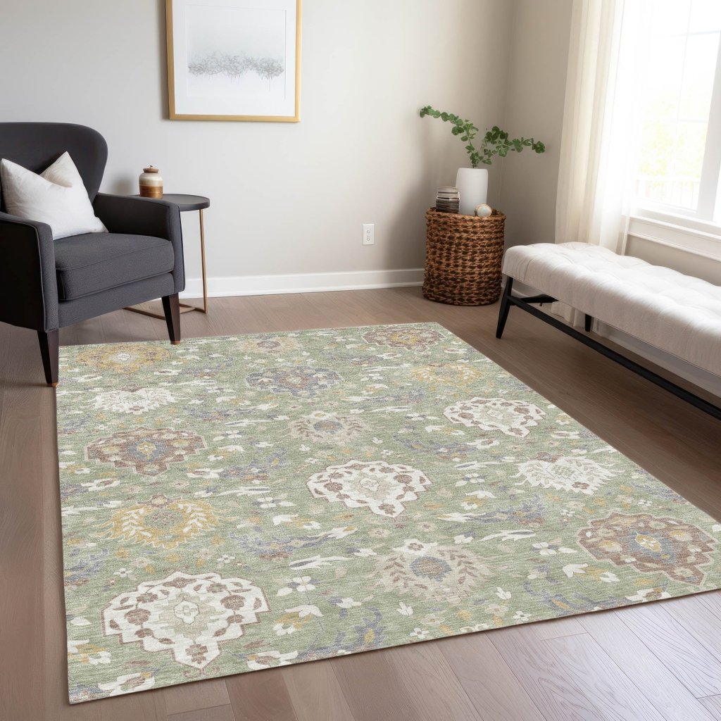 LOOMLAN Rugs Ilyara Green Washable Indoor-Outdoor Rug