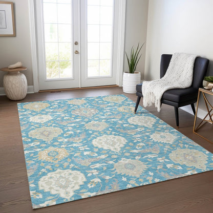 LOOMLAN Rugs Ilyara Teal Washable Indoor-Outdoor Rug