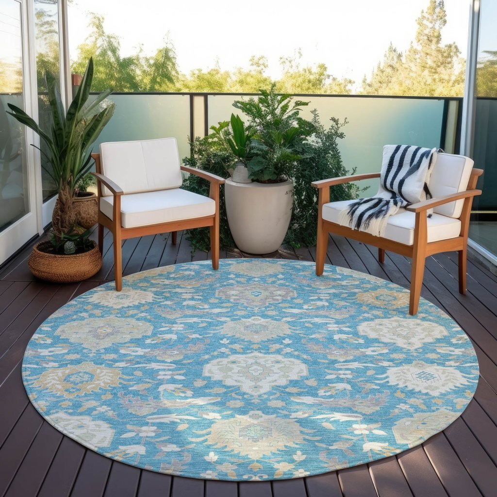 LOOMLAN Rugs Ilyara Teal Washable Indoor-Outdoor Rug