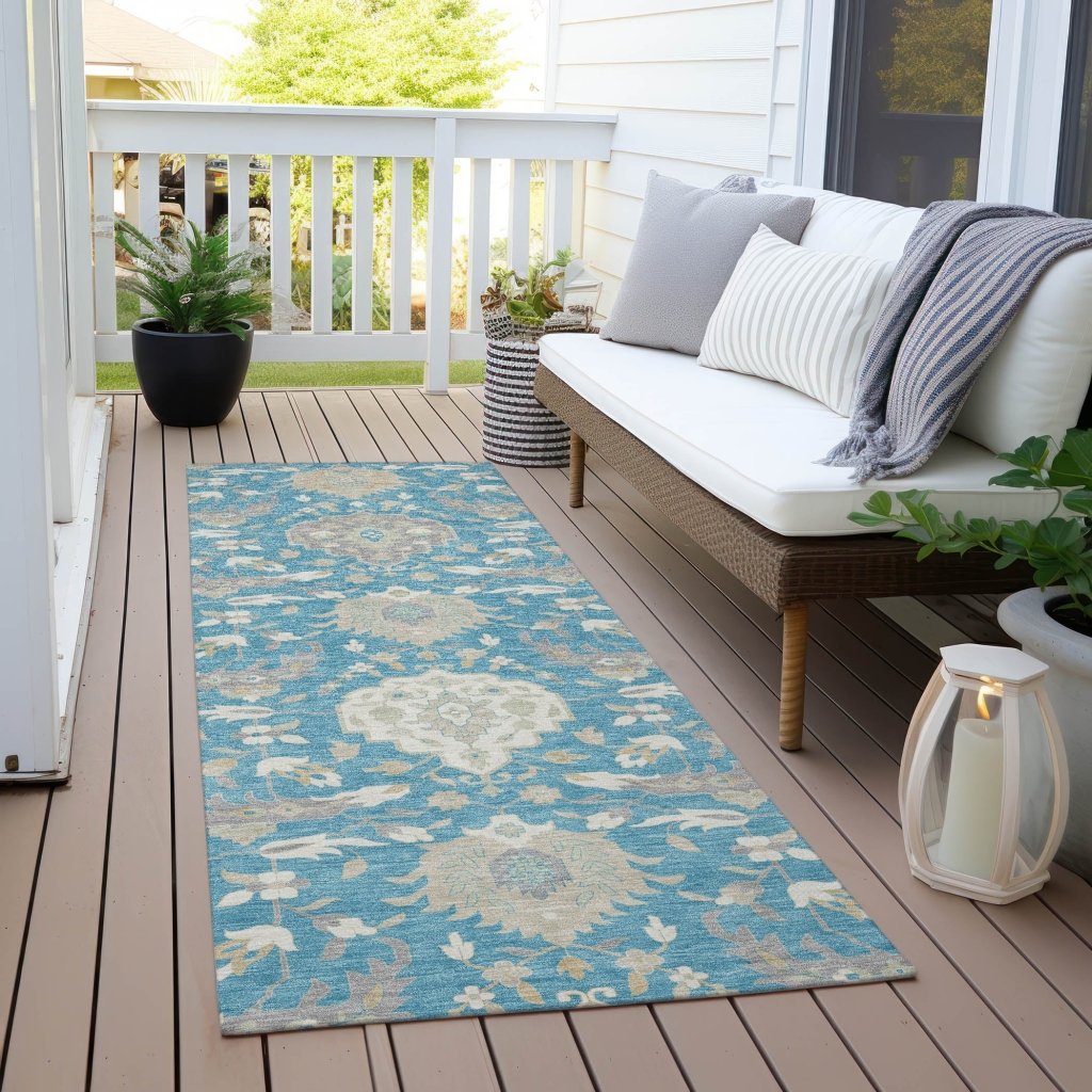 LOOMLAN Rugs Ilyara Teal Washable Indoor-Outdoor Rug