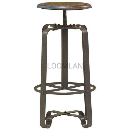 Industrial Round Adjustable Height Bar Height Pub Stool - Sideboards and Things Accents_Two Tone, Back Type_With Back, Brand_LOOMLAN Home, Color_Black, Features_Adjustable Height, Finish_Antiqued, Game Room, Legs Material_Wood, Materials_Metal, Metal Type_Iron, Number of Pieces_2PC Set, Product Type_Bar Height, Product Type_Counter Height, Wood Species_Mahogany, Wood Species_Mango