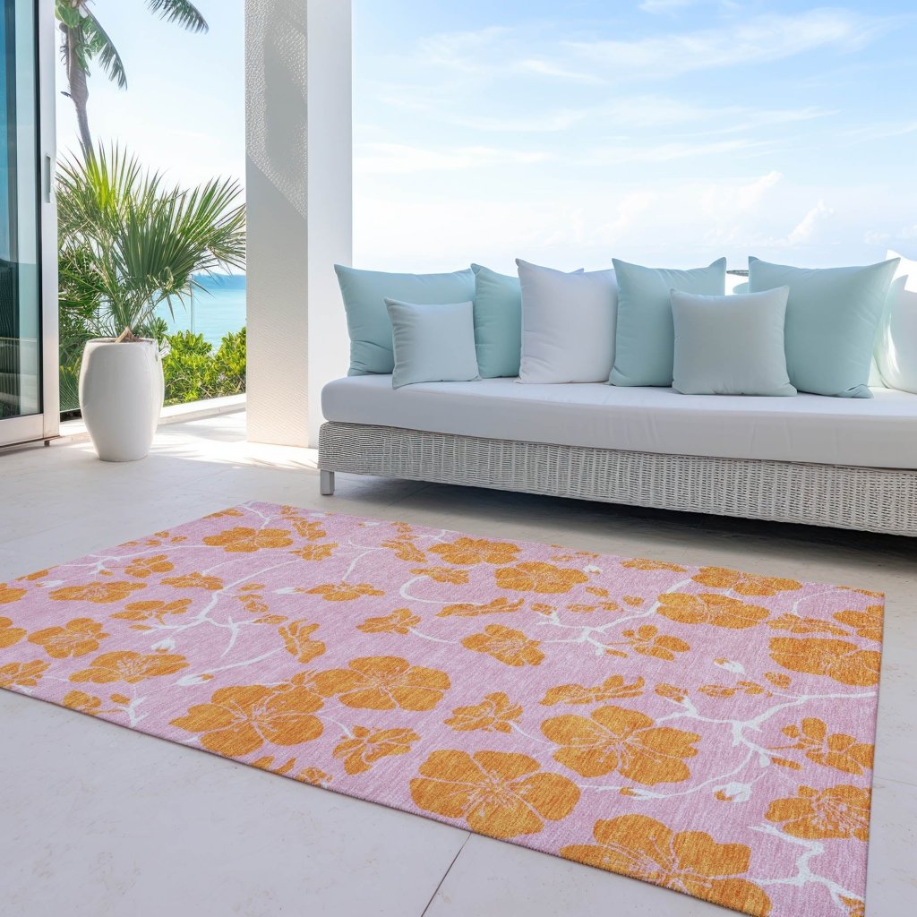 LOOMLAN Rugs Inoa Pink Washable Indoor-Outdoor Rug