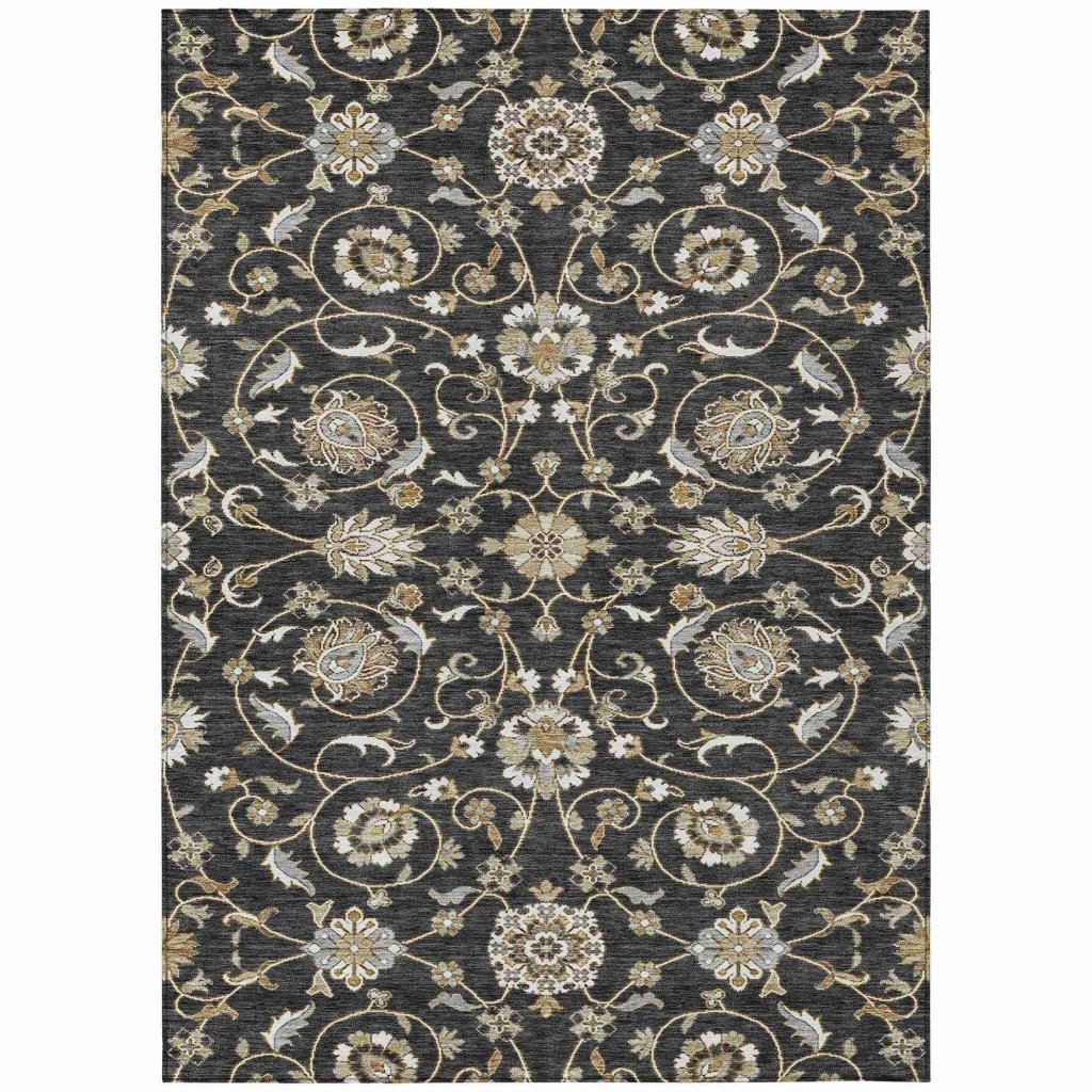 LOOMLAN Rugs Irene Black Washable Indoor-Outdoor Rug
