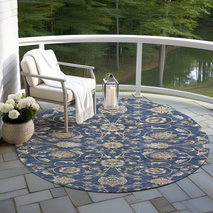 LOOMLAN Rugs Irene Blue Washable Indoor-Outdoor Rug