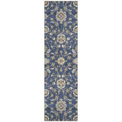 LOOMLAN Rugs Irene Blue Washable Indoor-Outdoor Rug