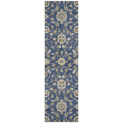 LOOMLAN Rugs Irene Blue Washable Indoor-Outdoor Rug