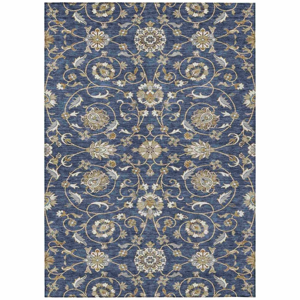 LOOMLAN Rugs Irene Blue Washable Indoor-Outdoor Rug