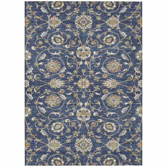 LOOMLAN Rugs Irene Blue Washable Indoor-Outdoor Rug