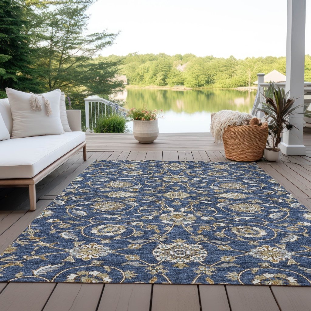 LOOMLAN Rugs Irene Blue Washable Indoor-Outdoor Rug