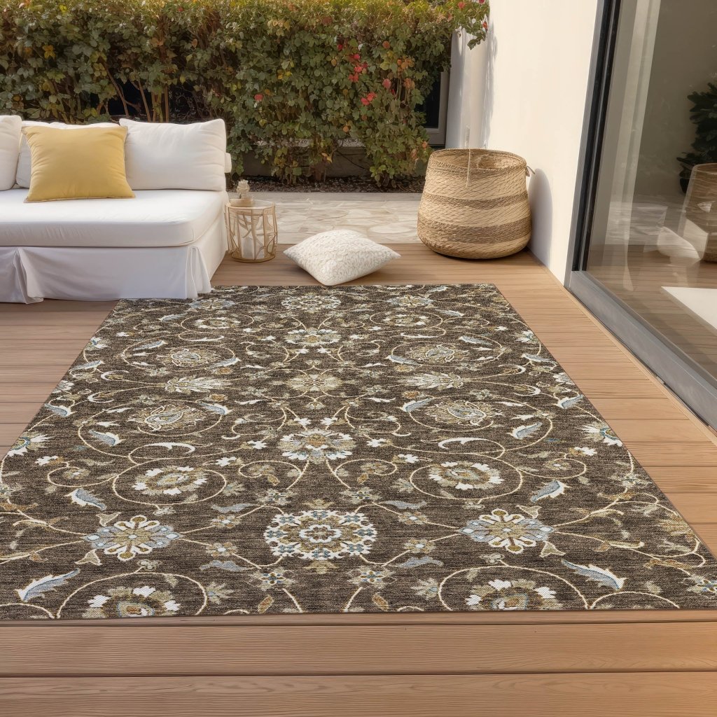 LOOMLAN Rugs Irene Brown Washable Indoor-Outdoor Rug