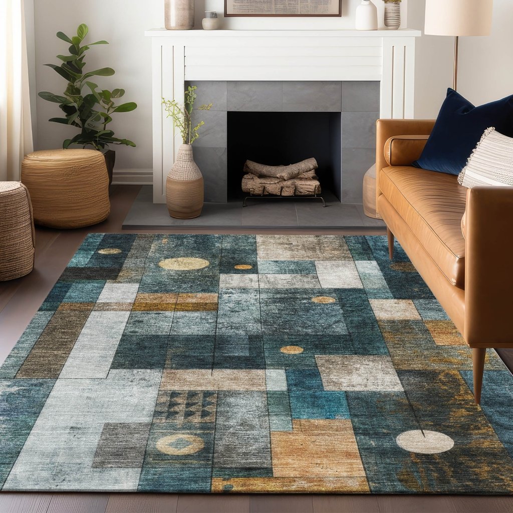 LOOMLAN Rugs Iris Teal Washable Indoor-Outdoor Rug