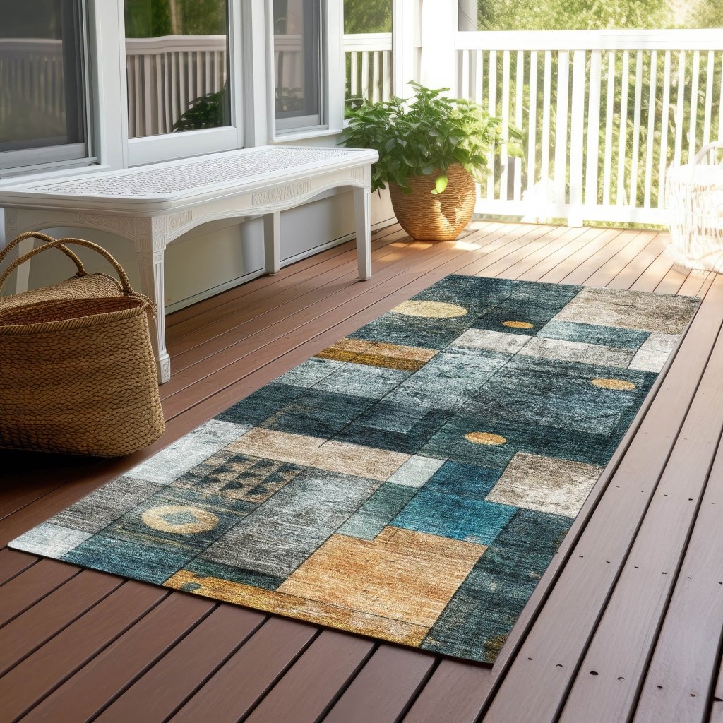 LOOMLAN Rugs Iris Teal Washable Indoor-Outdoor Rug