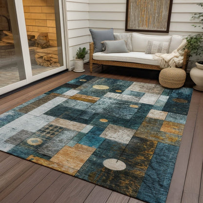 LOOMLAN Rugs Iris Teal Washable Indoor-Outdoor Rug