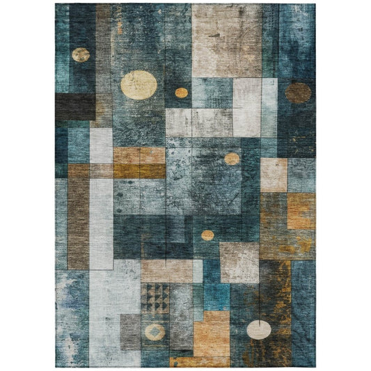 LOOMLAN Rugs Iris Teal Washable Indoor-Outdoor Rug