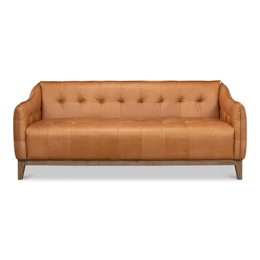 Sarreid Isaac Tan Leather Sofa With Bench Seat