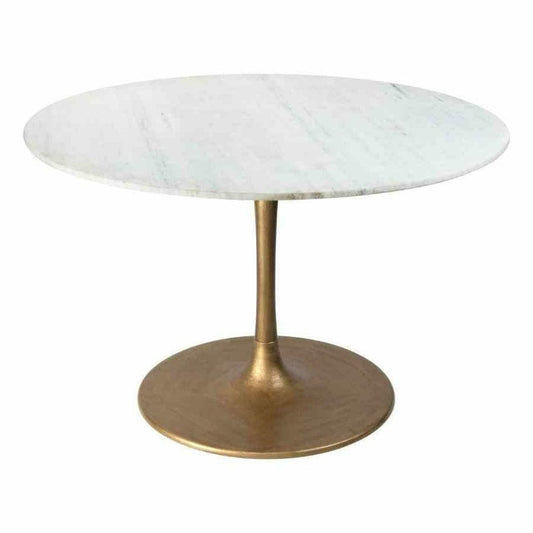 Ithaca Dining Table White & Gold - Sideboards and Things Accents_Gold, Brand_Zuo Modern, Color_Gold, Color_White, Finish_Powder Coated, Height_20-30, Materials_Metal, Materials_Stone, Materials_Wood, Metal Type_Aluminum, Metal Type_Steel, Product Type_Dining Height, Shape_Round, Stone Type_Marble, Table Base_Metal, Table Top_Metal, Width_40-50, Wood Species_MDF