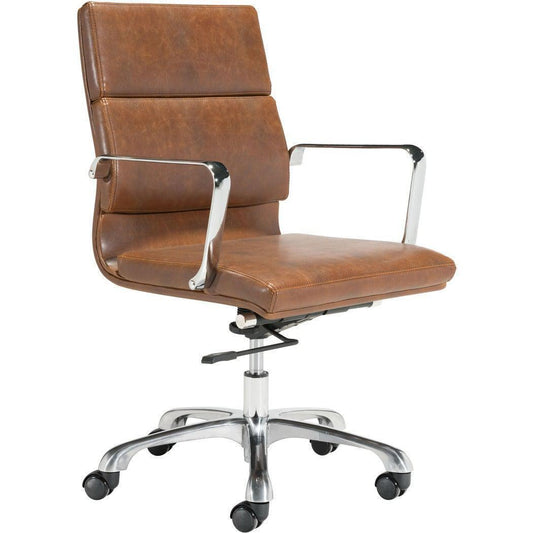 Ithaca Office Chair Vintage Brown - Sideboards and Things Brand_Zuo Modern, Color_Brown, Color_Silver, Depth_20-30, Features_Adjustable Height, Features_Swivel, Finish_Polished, Height_30-40, Materials_Metal, Materials_Upholstery, Metal Type_Aluminum, Metal Type_Steel, Upholstery Type_Leather, Upholstery Type_Vegan Leather, Width_20-30