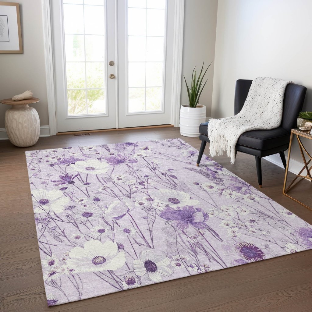 LOOMLAN Rugs Jameera Purple Washable Indoor-Outdoor Rug
