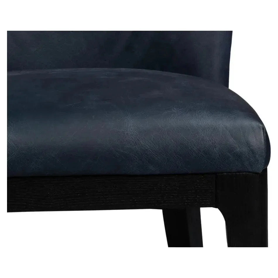 Jefferson Distilled Leather & Wood Blue Dining Chair - LOOMLAN - Sarreid - Dining Chairs