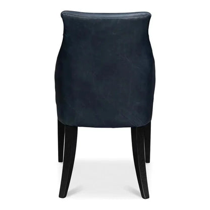 Jefferson Distilled Leather & Wood Blue Dining Chair - LOOMLAN - Sarreid - Dining Chairs