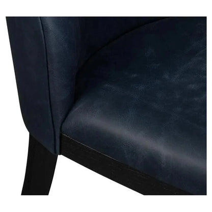 Jefferson Distilled Leather & Wood Blue Dining Chair - LOOMLAN - Sarreid - Dining Chairs