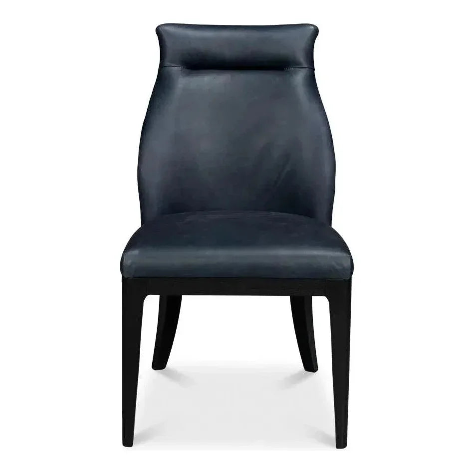 Jefferson Distilled Leather & Wood Blue Dining Chair - LOOMLAN - Sarreid - Dining Chairs