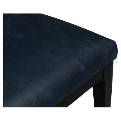 Jefferson Distilled Leather & Wood Blue Dining Chair - LOOMLAN - Sarreid - Dining Chairs