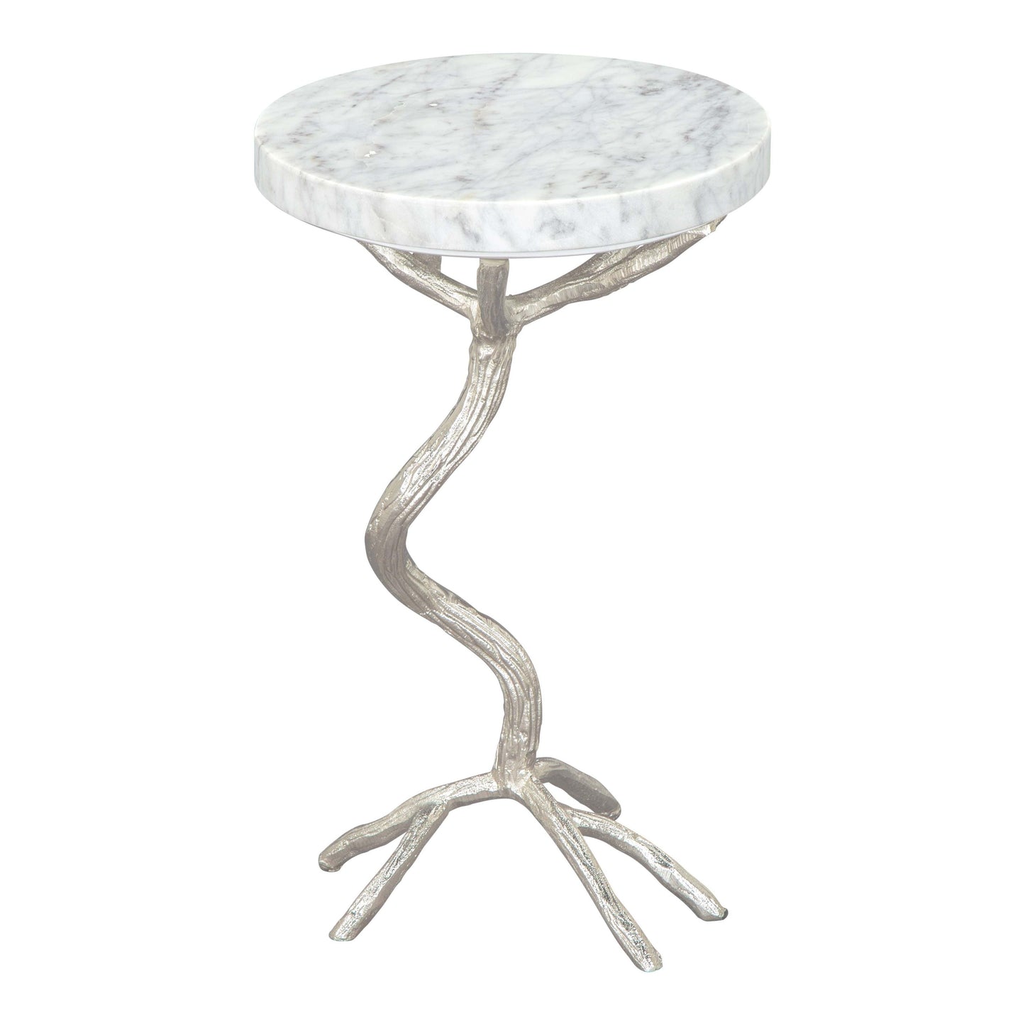 Joel Side Table White & Silver - Sideboards and Things Brand_Zuo Modern, Color_Silver, Color_White, Depth_10-20, Finish_Plated, Height_20-30, Materials_Metal, Materials_Stone, Materials_Wood, Metal Type_Aluminum, Product Type_Side Table, Stone Type_Marble, Width_10-20, Wood Species_MDF