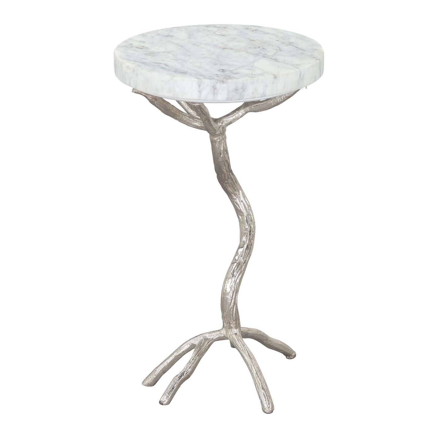 Joel Side Table White & Silver - Sideboards and Things Brand_Zuo Modern, Color_Silver, Color_White, Depth_10-20, Finish_Plated, Height_20-30, Materials_Metal, Materials_Stone, Materials_Wood, Metal Type_Aluminum, Product Type_Side Table, Stone Type_Marble, Width_10-20, Wood Species_MDF