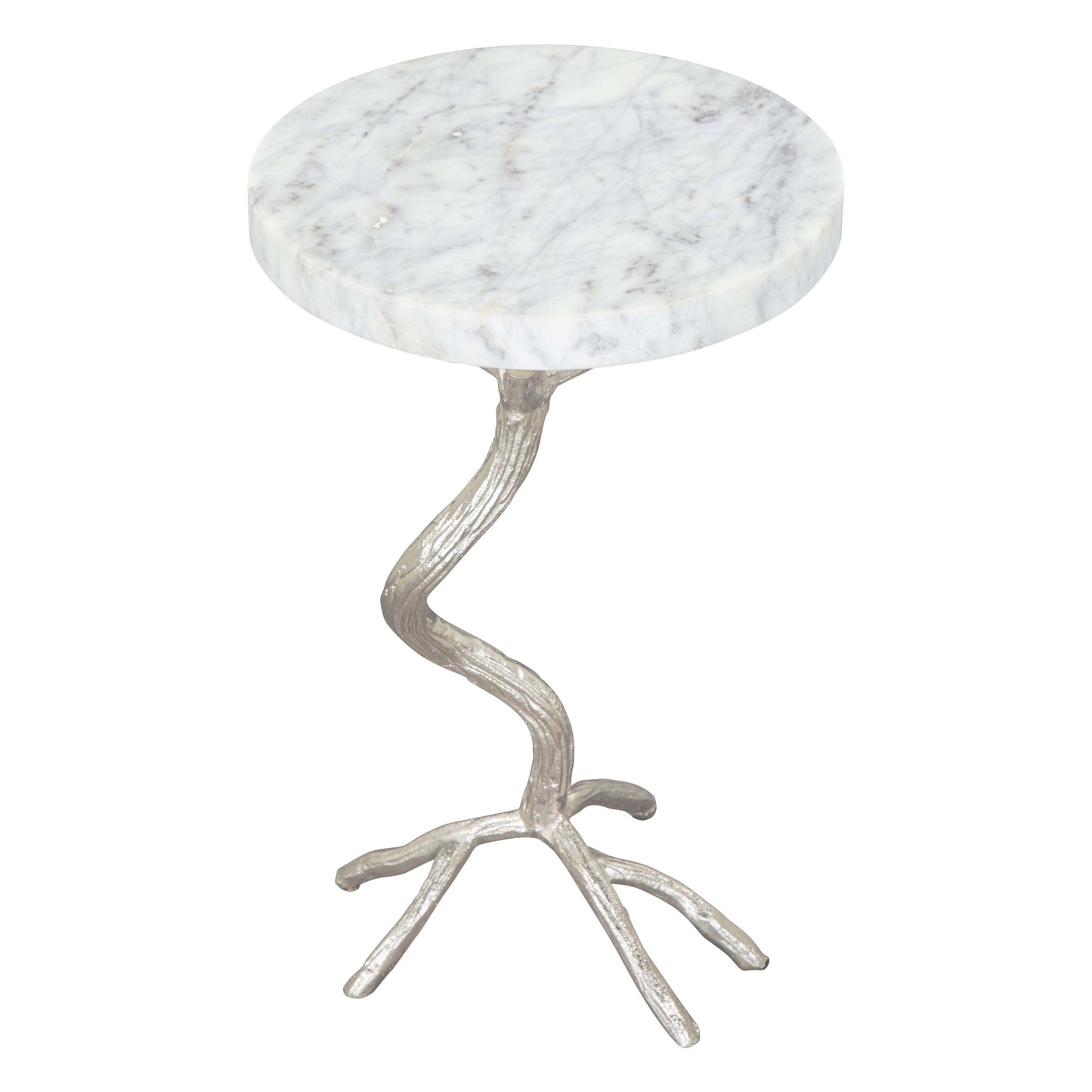 Joel Side Table White & Silver - Sideboards and Things Brand_Zuo Modern, Color_Silver, Color_White, Depth_10-20, Finish_Plated, Height_20-30, Materials_Metal, Materials_Stone, Materials_Wood, Metal Type_Aluminum, Product Type_Side Table, Stone Type_Marble, Width_10-20, Wood Species_MDF