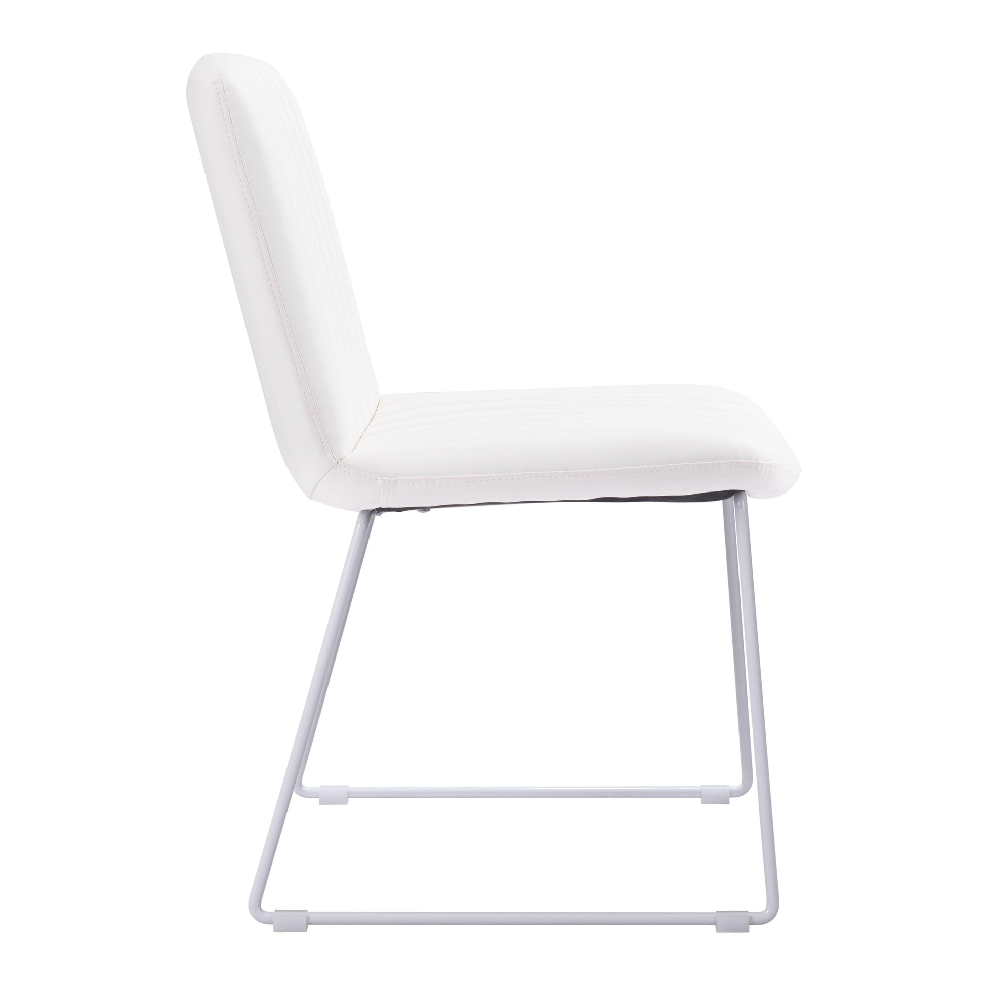 Joy Dining Chair (Set of 2) White - Sideboards and Things Back Type_Full Back, Back Type_With Back, Brand_Zuo Modern, Color_White, Depth_20-30, Finish_Powder Coated, Height_30-40, Materials_Metal, Materials_Upholstery, Metal Type_Steel, Number of Pieces_2PC Set, Product Type_Dining Height, Seat Material_Upholstery, Shape_Armless, Upholstery Type_Leather, Upholstery Type_Vegan Leather, Width_20-30