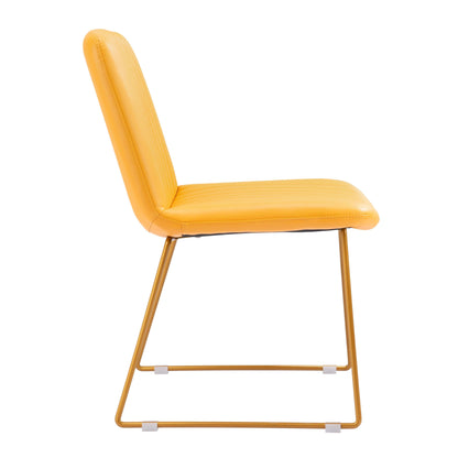Joy Dining Chair (Set of 2) Yellow - Sideboards and Things Back Type_Full Back, Back Type_With Back, Brand_Zuo Modern, Color_Yellow, Depth_20-30, Finish_Powder Coated, Height_30-40, Materials_Metal, Materials_Upholstery, Metal Type_Steel, Number of Pieces_2PC Set, Product Type_Dining Height, Seat Material_Upholstery, Shape_Armless, Upholstery Type_Leather, Upholstery Type_Vegan Leather, Width_20-30