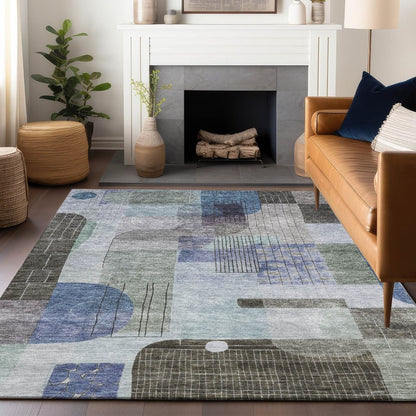 LOOMLAN Rugs Jude Blue Washable Indoor-Outdoor Rug