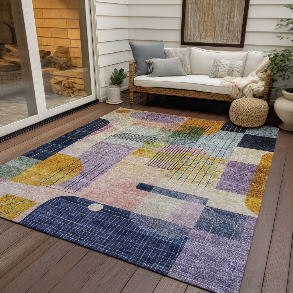 LOOMLAN Rugs Jude Purple Washable Indoor-Outdoor Rug