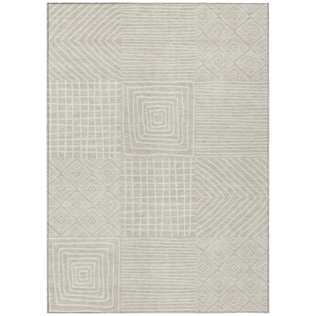 LOOMLAN Rugs Junia Beige Washable Indoor-Outdoor Rug