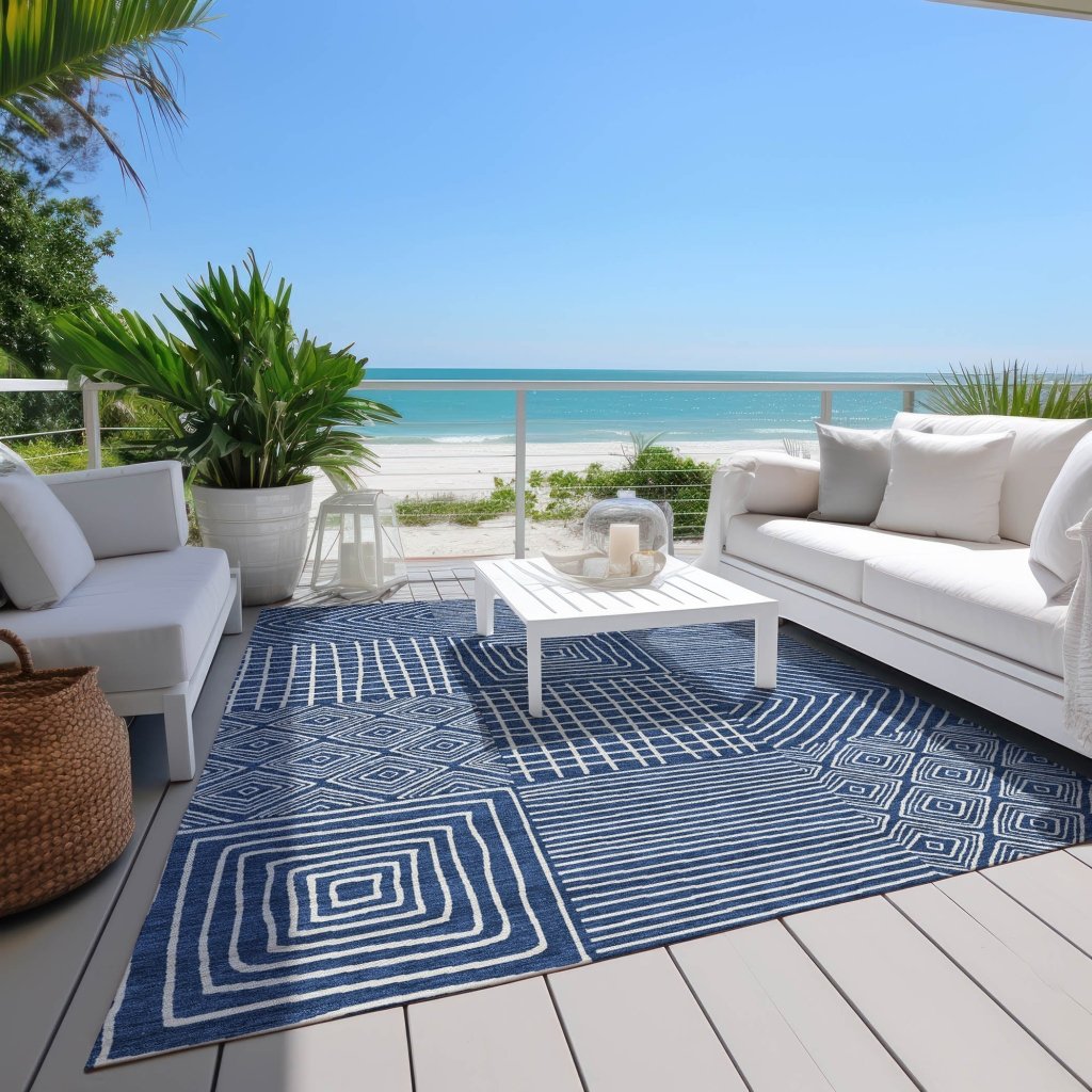 LOOMLAN Rugs Junia Blue Washable Indoor-Outdoor Rug