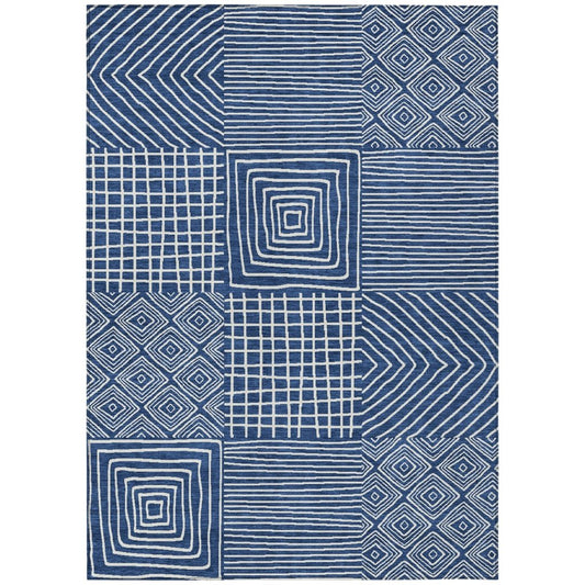 LOOMLAN Rugs Junia Blue Washable Indoor-Outdoor Rug