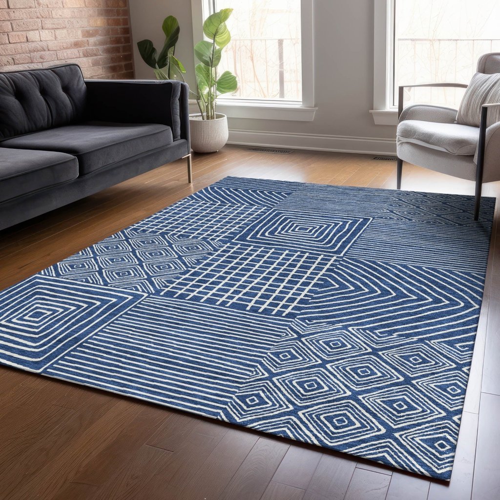 LOOMLAN Rugs Junia Blue Washable Indoor-Outdoor Rug