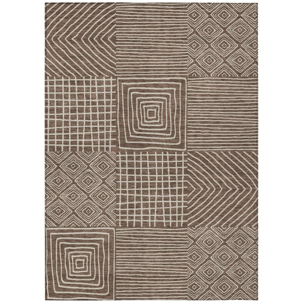 LOOMLAN Rugs Junia Brown Washable Indoor-Outdoor Rug