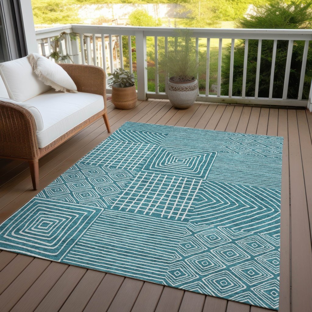 LOOMLAN Rugs Junia Teal Washable Indoor-Outdoor Rug