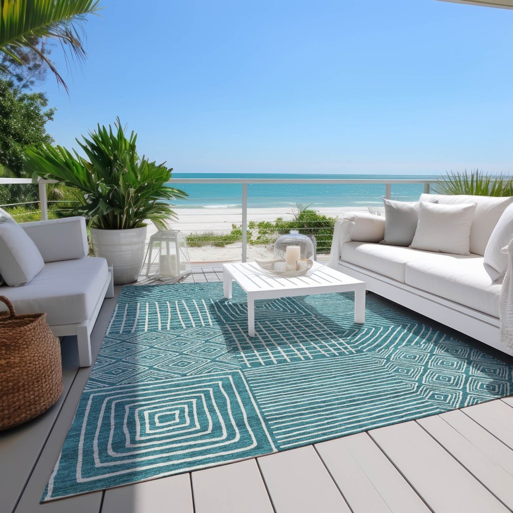 LOOMLAN Rugs Junia Teal Washable Indoor-Outdoor Rug