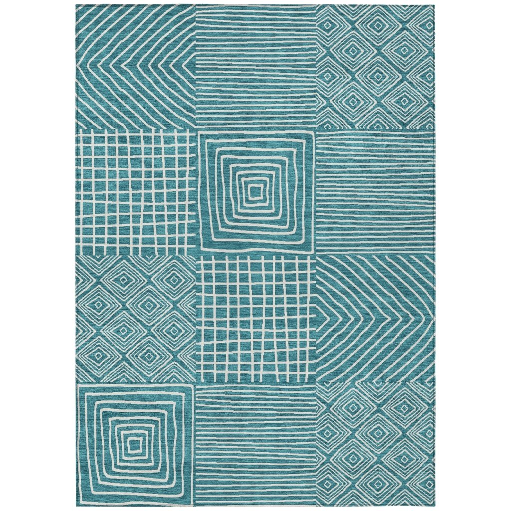 LOOMLAN Rugs Junia Teal Washable Indoor-Outdoor Rug