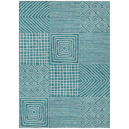 LOOMLAN Rugs Junia Teal Washable Indoor-Outdoor Rug