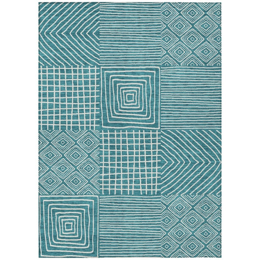 LOOMLAN Rugs Junia Teal Washable Indoor-Outdoor Rug