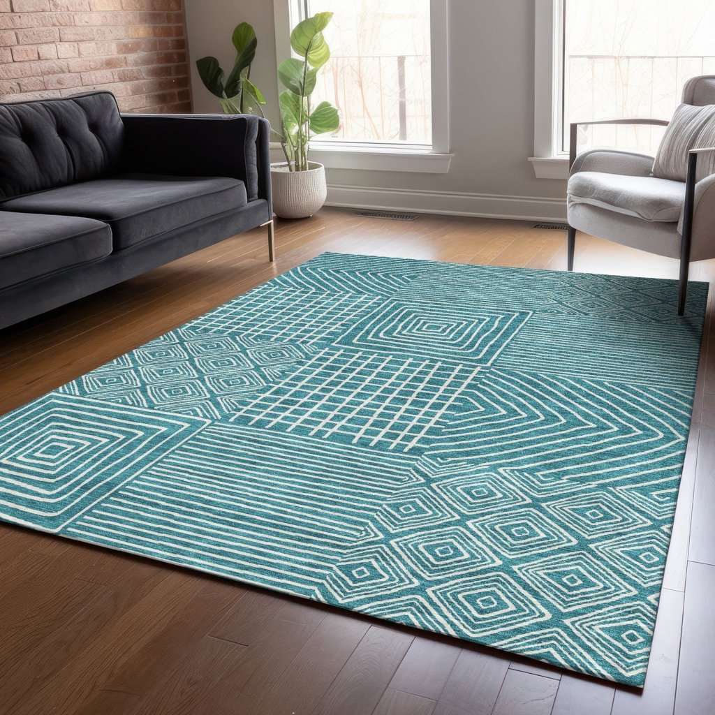 LOOMLAN Rugs Junia Teal Washable Indoor-Outdoor Rug