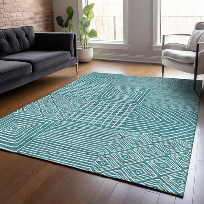 LOOMLAN Rugs Junia Teal Washable Indoor-Outdoor Rug