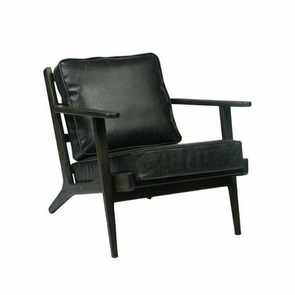 Junior Arm Chair Black Leather Seat Over Wood Base - Sideboards and Things Accents_Black, Accents_Natural, Brand_LH Imports, Color_Black, Features_Exposed Wood, Features_Reversible Cushions, Legs Material_Wood, Materials_Upholstery, Product Type_Occasional Chair, Upholstery Type_Leather, Upholstery Type_Vegan Leather, Wood Species_Ash