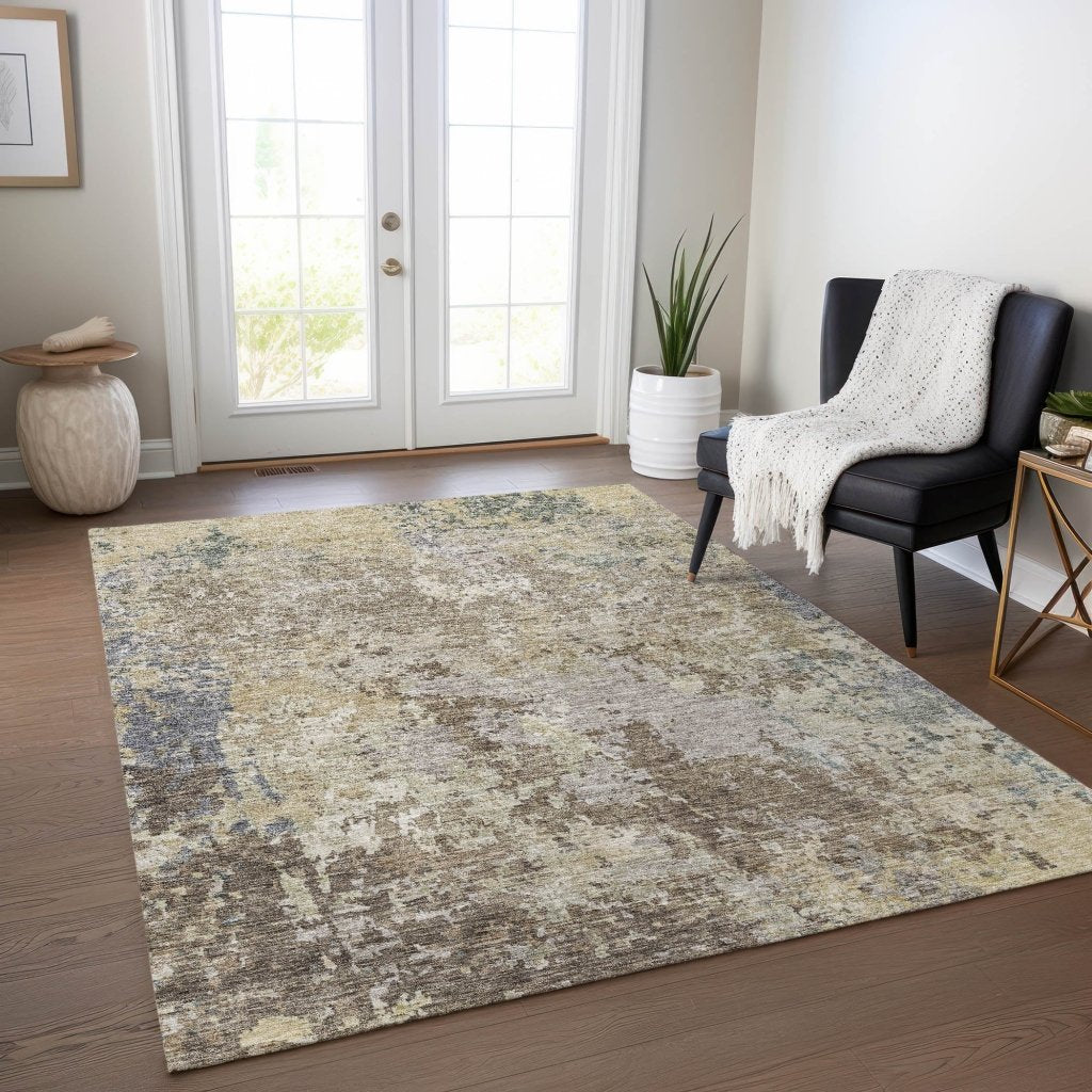 LOOMLAN Rugs Kairi Brown Washable Indoor-Outdoor Rug