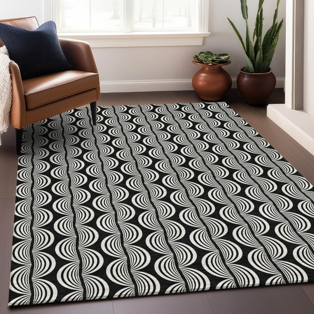 LOOMLAN Rugs Kairova Black Washable Indoor-Outdoor Rug